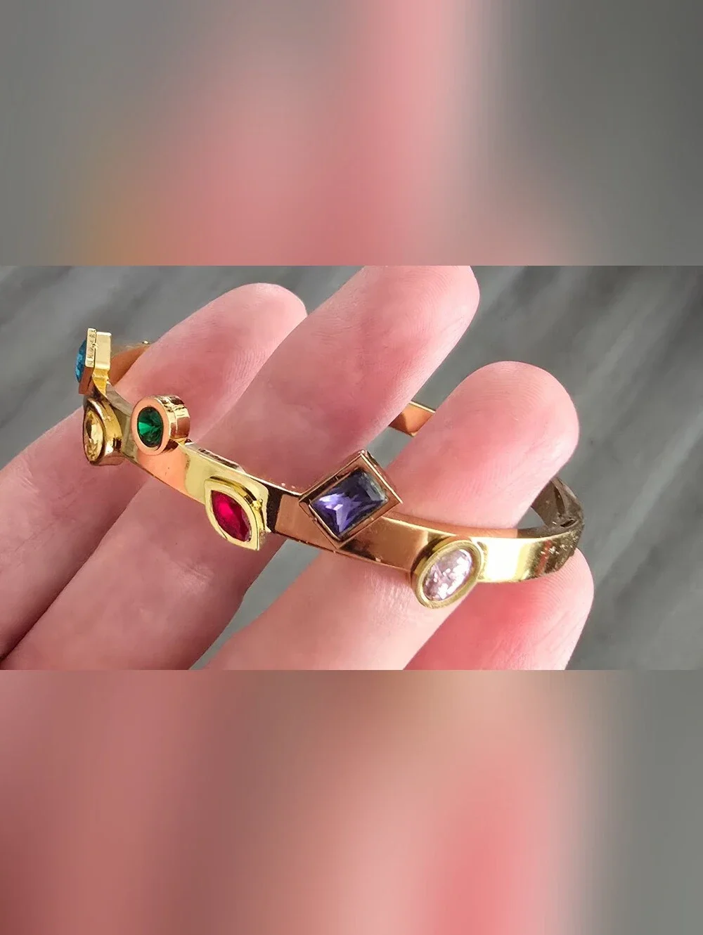 Gold-Tone Multicolor Gemstone Bangle Bracelet